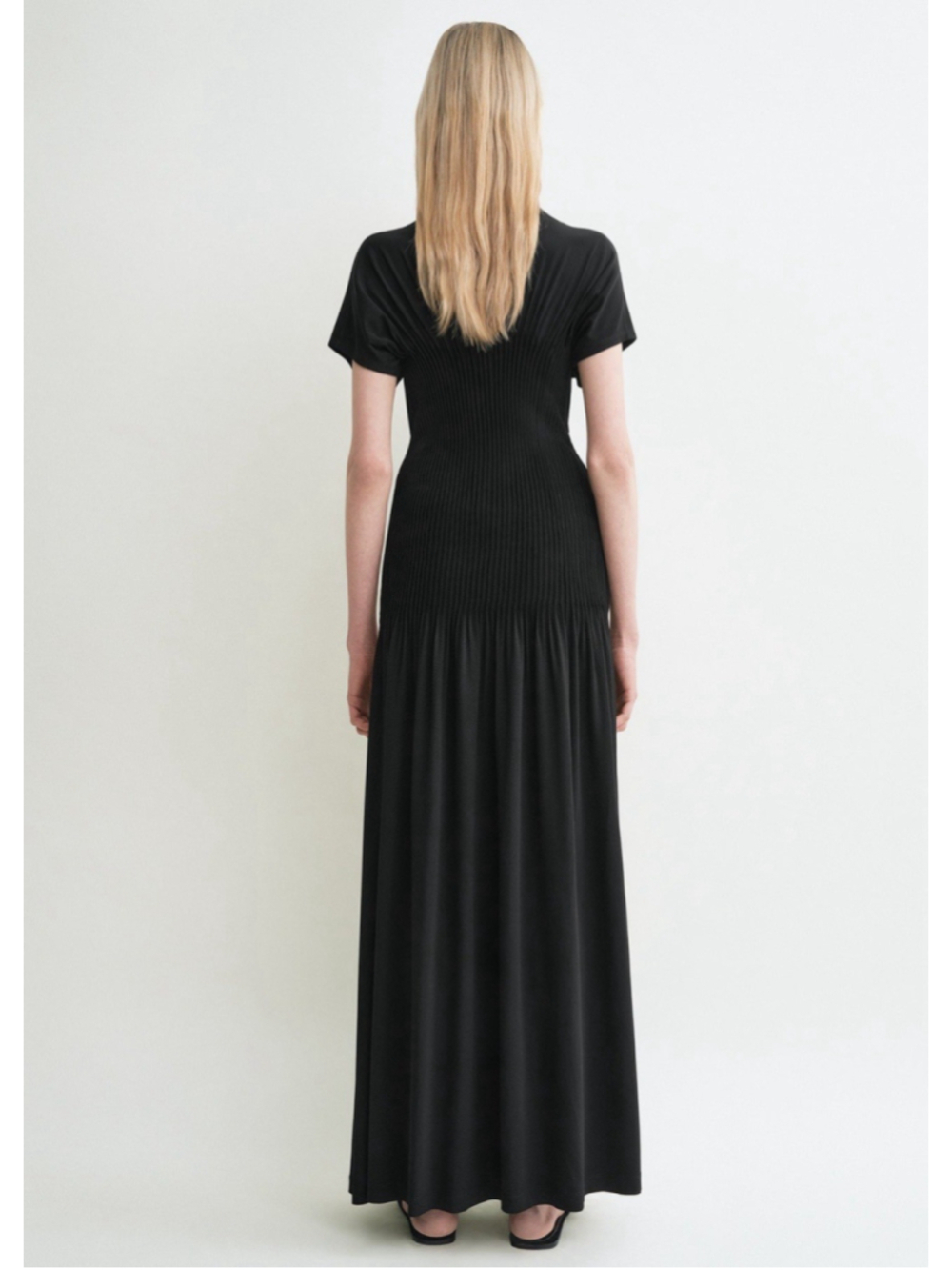 New Toteme Knife Pleated Jersey Maxi Dress Black M Classic Career Formal Luxury - Picture 4 of 12